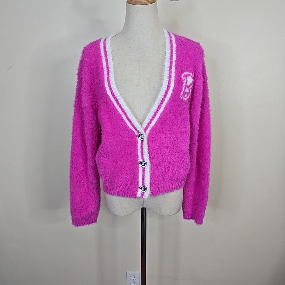 Barbie Pink Fuzzy Cardigan S
